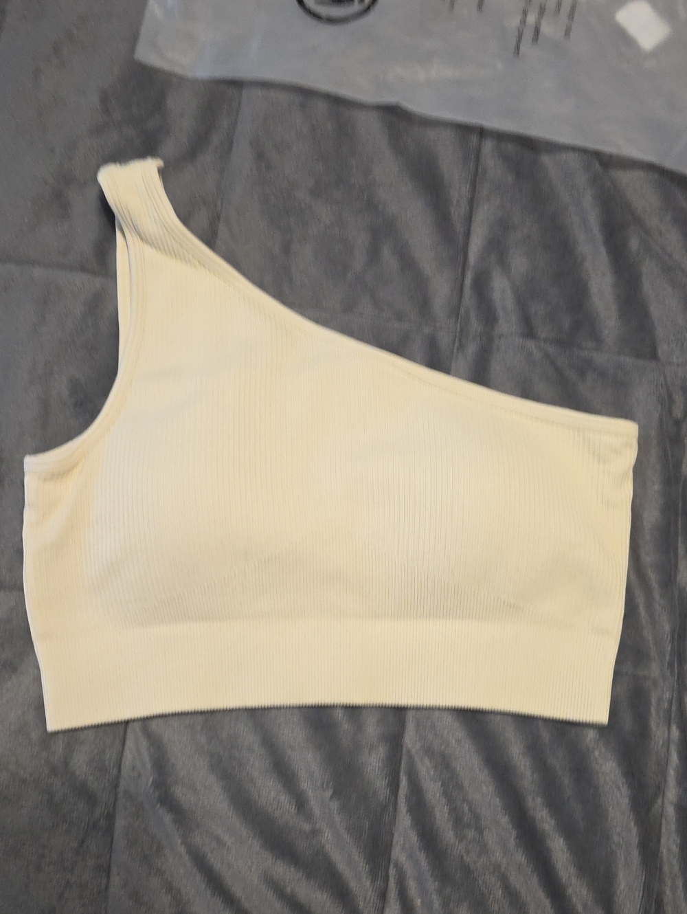 One-Shoulder Ribbed Crop Top - Cream